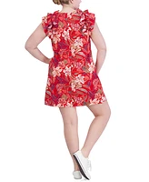 Jessica Howard Plus Floral Textured Ruffle-Sleeve Dress
