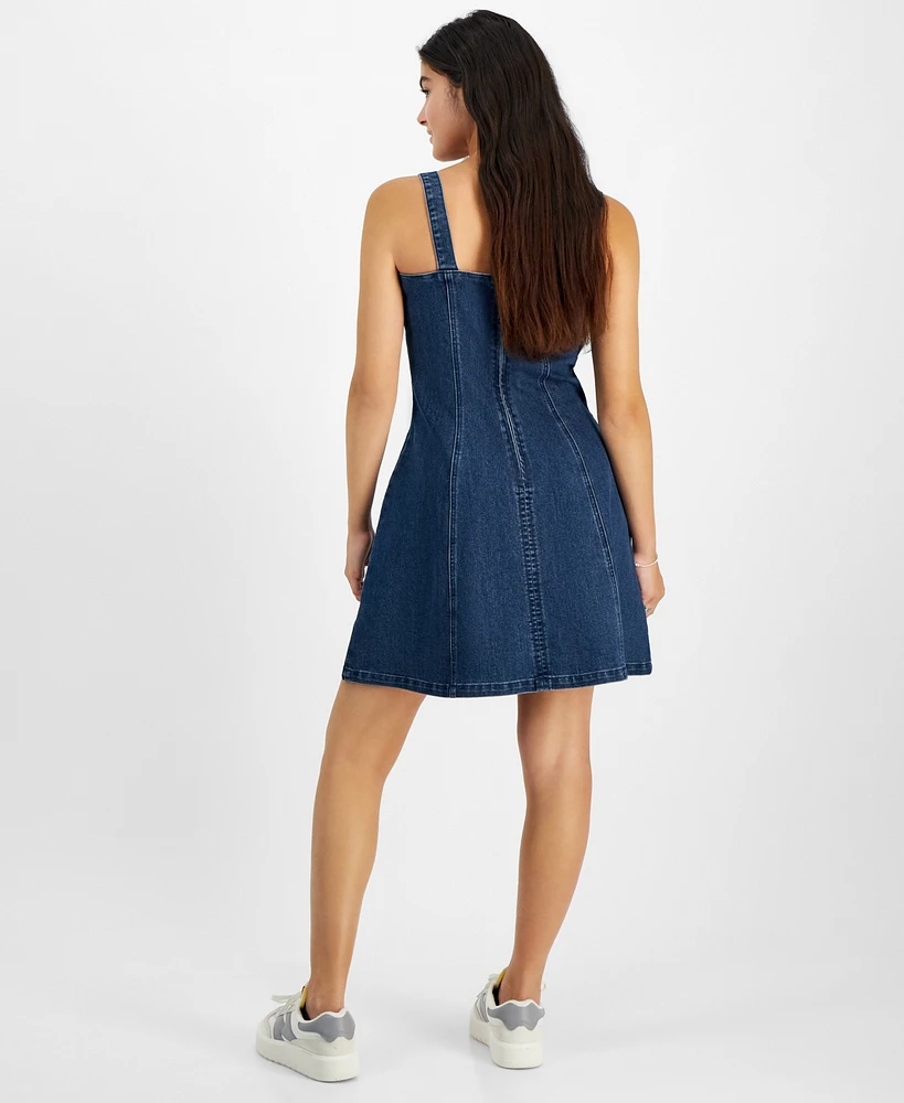 Tinsel Juniors' Denim Seamed Fit & Flare Dress