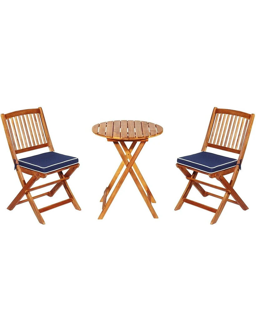 Slickblue 3 Pieces Patio Folding Bistro Set with Padded Cushion and Round Coffee Table