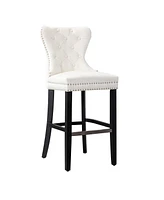 WestinTrends Tufted Upholstered Velvet Bar Stool with Metal Footrest