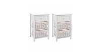 Slickblue Set of 2 3 Layer 1 Drawer Wood Bedside End Table