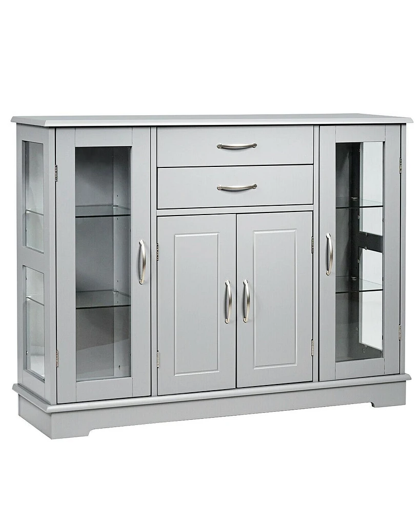 Slickblue Sideboard Buffet Server Storage Cabinet with 2 Drawers and Glass Doors