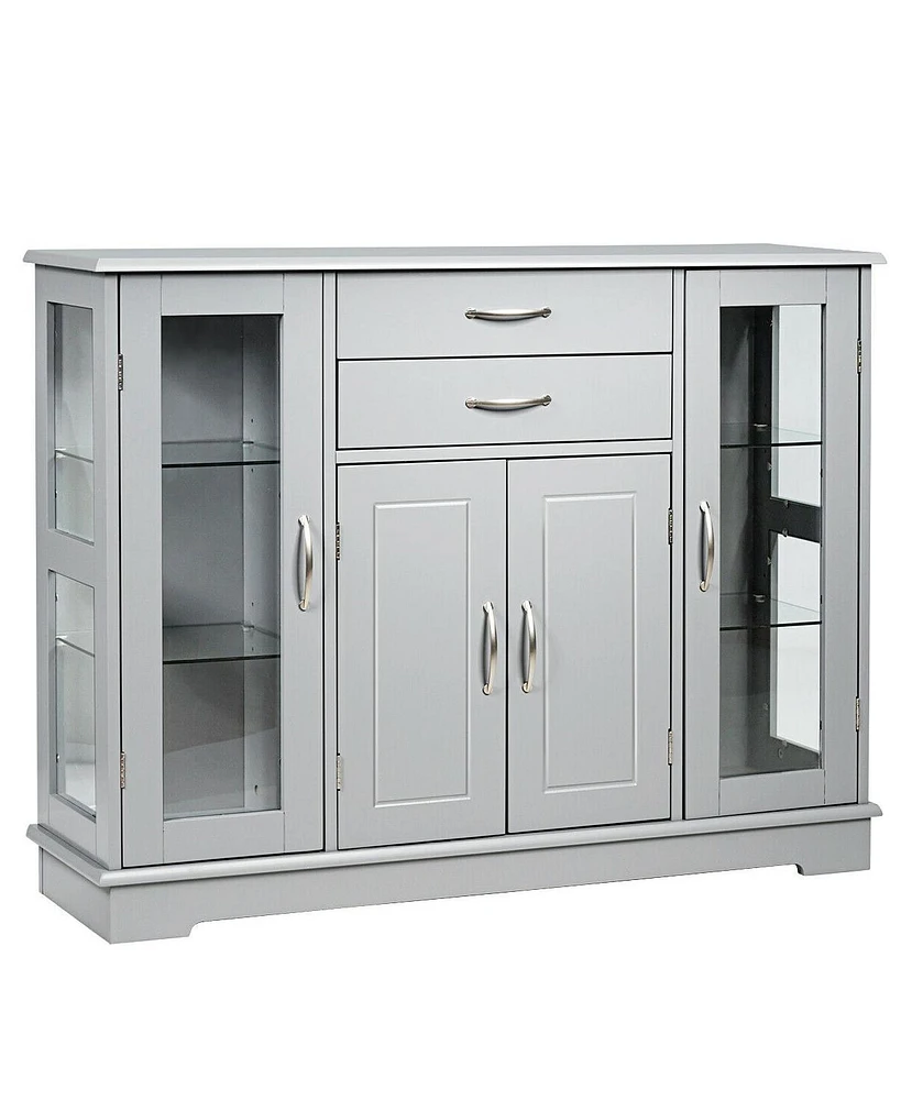 Slickblue Sideboard Buffet Server Storage Cabinet with 2 Drawers and Glass Doors-Gray