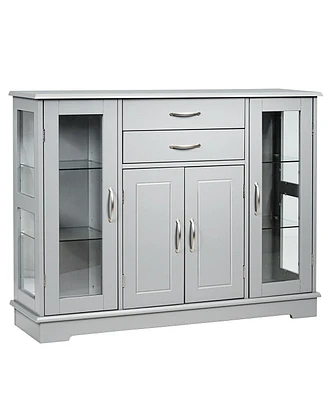 Slickblue Sideboard Buffet Server Storage Cabinet with 2 Drawers and Glass Doors-Gray