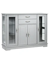 Slickblue Sideboard Buffet Server Storage Cabinet with 2 Drawers and Glass Doors-Gray