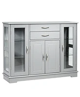 Slickblue Sideboard Buffet Server Storage Cabinet with 2 Drawers and Glass Doors