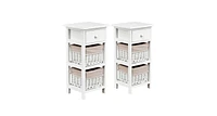 Slickblue 2 Pieces Bedroom Bedside End Table with Drawer Baskets-White