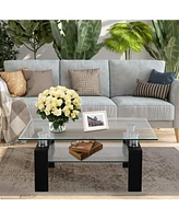 Slickblue Rectangle Glass Coffee Table with Metal Legs for Living Room