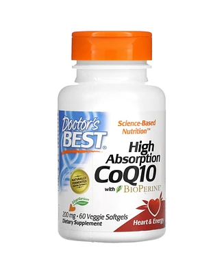 Doctor's Best High Absorption CoQ10 with BioPerine 200 mg - 60 Veggie Softgels - Assorted Pre