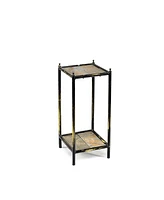 Ore International 17 in. Gray Stone Slab 2 Tier Square Cast-Iron Plant Stand, Small