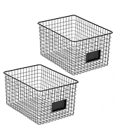 mDesign Bedroom Closet Storage Organizer Basket with Label Slot, 2 Pack