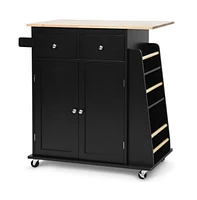 Slickblue Rubber Wood Countertop Rolling Kitchen Island Cart