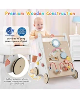 Slickblue Wooden Baby Walker with Multiple Activities Center for Over 1 Year Old