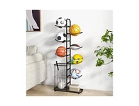 Slickblue Metal Basketball Holder with 7 Removable Hanging Rods and Side Ball Basket