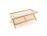 Slickblue Z-Shaped Handwoven Bamboo Coffee Table with Tempered Glass Top-Natural