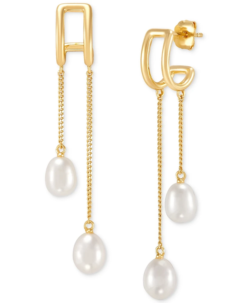 Giani Bernini Cultured Freshwater Pearl (7 x 5mm) Chain Drop Earrings in 14k Gold-Plated Sterling Silver, Created for Macy's