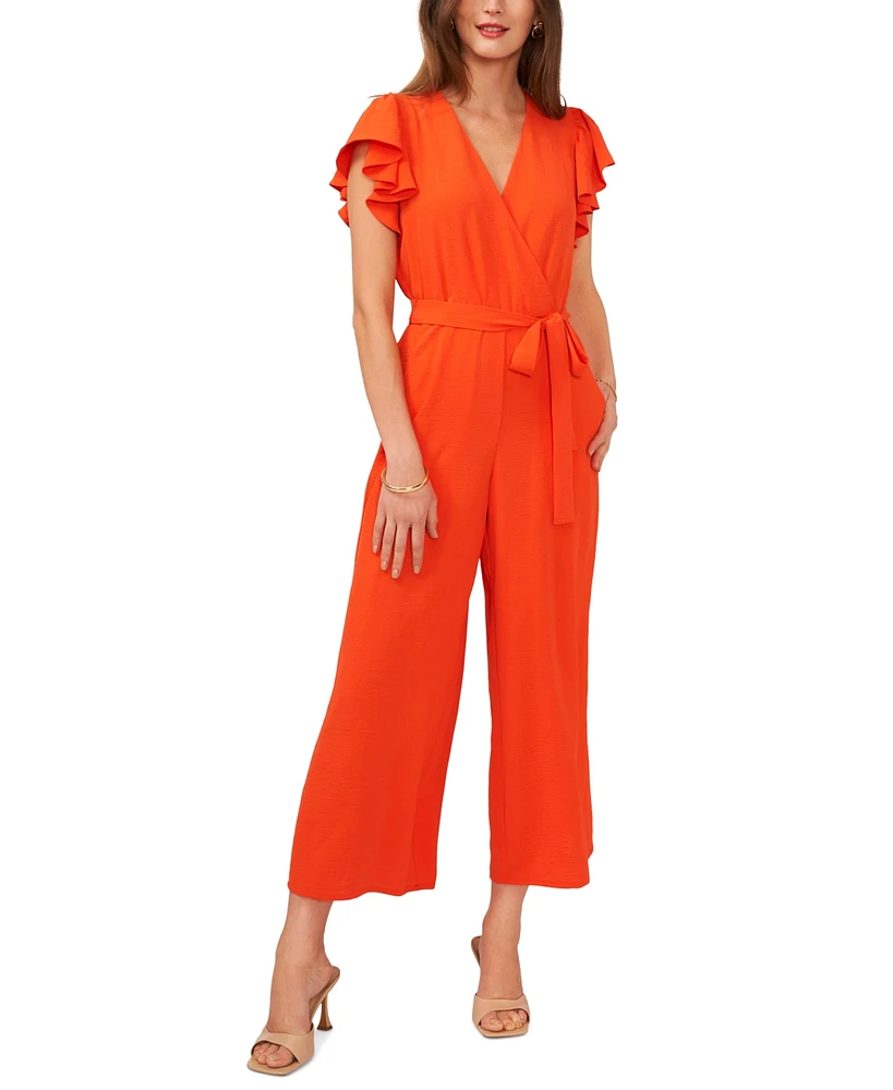 Vince Camuto Women's Tie-Waist Flutter-Sleeve V-Neck Jumpsuit