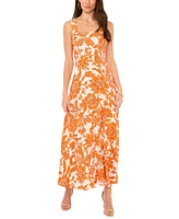 Vince Camuto Printed Square-Neck Smocked-Back Maxi Dress
