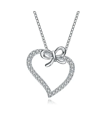 Genevive Sterling Silver Cubic Zirconia Heart and Bowtie Necklace