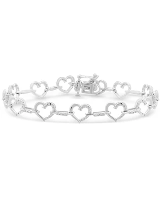 Diamond Heart Link Bracelet (1/6 ct. t.w.) in Sterling Silver