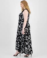 Anne Klein Plus Size Floral Smocked-Bodice Maxi Dress