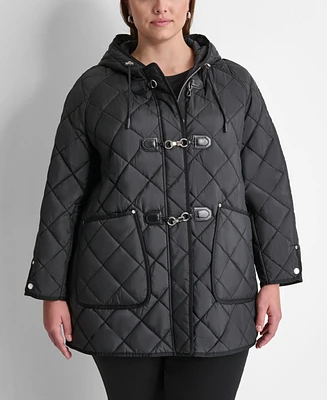 Dkny Plus Hooded Toggle-Front Quilted Coat