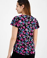 Jones New York Petite Printed V-Neck Flutter-Sleeve Top