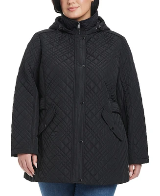 Jones New York Plus Hooded Stand-Collar Quilted Coat