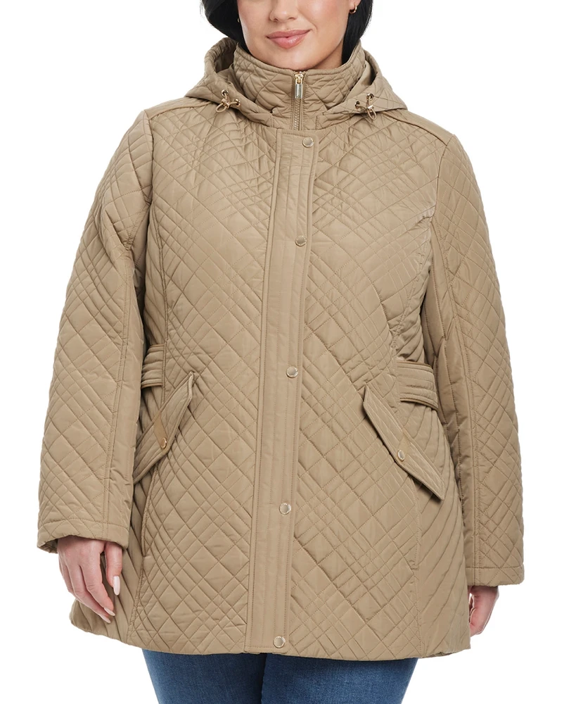 Jones New York Plus Hooded Stand-Collar Quilted Coat