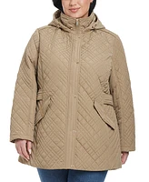 Jones New York Plus Hooded Stand-Collar Quilted Coat