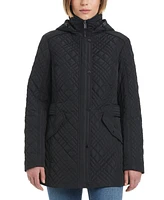 Jones New York Women's Hooded Stand-Collar Quilted Coat