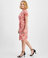 Anne Klein Petite Printed Flutter-Sleeve Faux-Wrap Dress