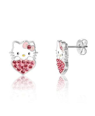 Hello Kitty Sanrio Enamel and Crystal Head on Heart Stud Earrings