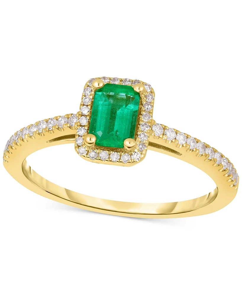 Emerald (1/2 ct. t.w.) & Diamond (1/5 ct. t.w.) Halo Ring in 14k Gold