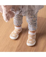 Komuello Infant Girl Breathable Washable Non-Slip Sock Shoes Daisies - Latte
