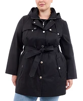 London Fog Plus Hooded Belted Zip-Front Raincoat