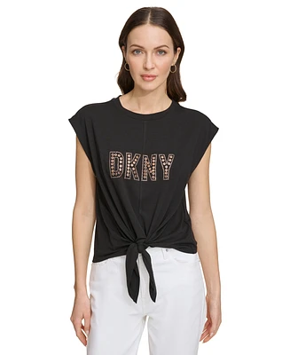 Dkny Women's Grommet-Logo Sleeveless Tie-Hem Top