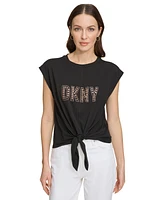 Dkny Women's Grommet-Logo Sleeveless Tie-Hem Top