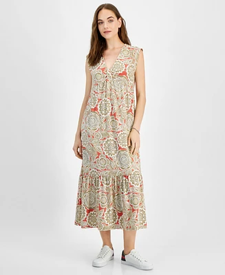 Tommy Hilfiger Women's Floral-Print V-Neck Tiered Midi Dress