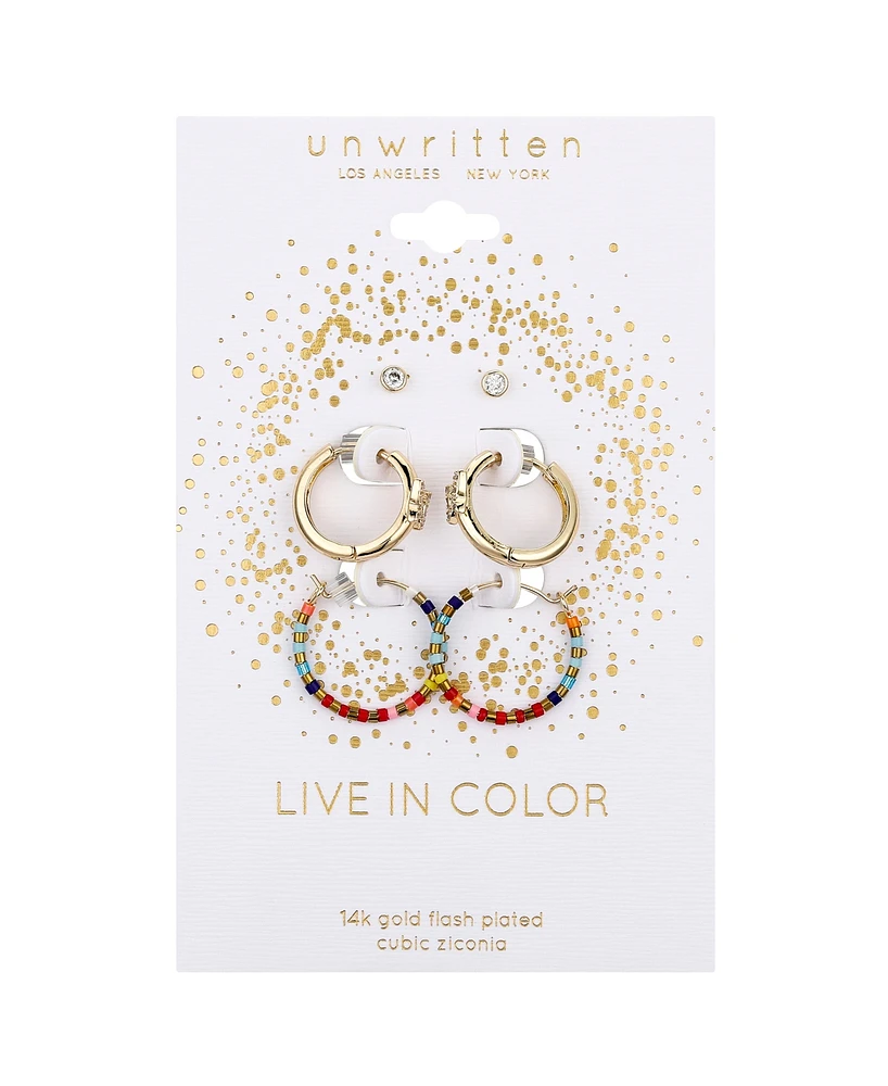 Unwritten Cubic Zirconia Butterfly and Multi Color Beaded Hoop Stud Earring Set