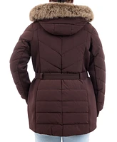 Michael Kors Plus Belted Faux-Fur-Trim Hooded Puffer Coat