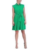 Eliza J Women's Scallop-Trim Tie-Waist Collared Shirtdress