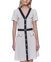 Karl Lagerfeld Paris Women's Two-Tone Button-Front Dress