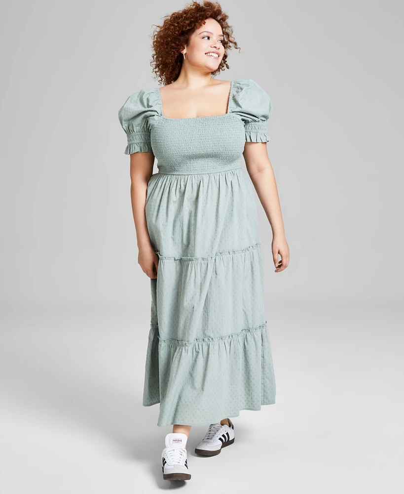 And Now This Trendy Plus Puff-Sleeve Cotton Tiered Maxi Dress, Created for Macy's