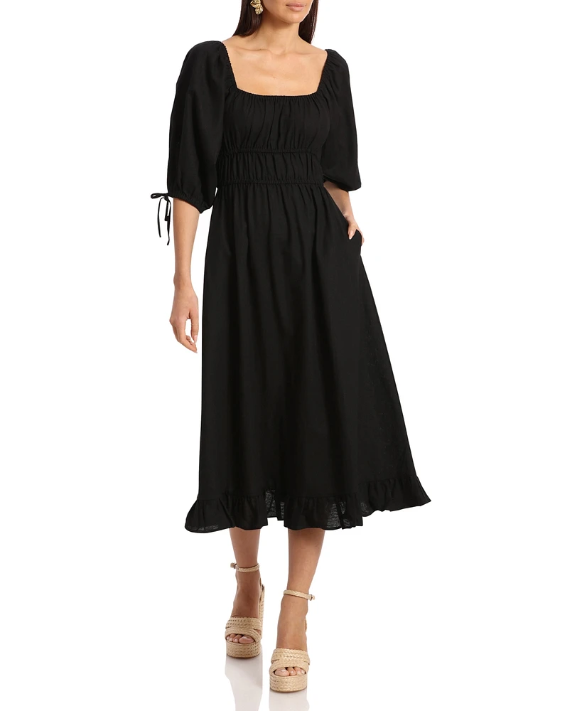 Avec Les Filles Women's Linen-Blend Fit & Flare Dress