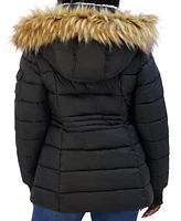 Steve Madden Juniors' Faux-Fur-Trim Hooded Puffer Coat, Created for Macy's