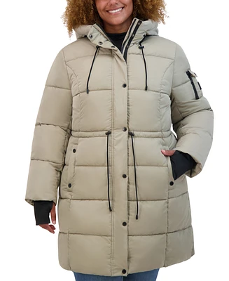 Steve Madden Plus Size Hooded Drawstring-Waist Puffer Coat, Created for Macy's