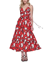 Karl Lagerfeld Paris Floral-Print Lace-Up Midi Dress