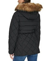 Tommy Hilfiger Women's Bibbed Faux-Fur-Trim Hooded Puffer Coat, Created for Macy's