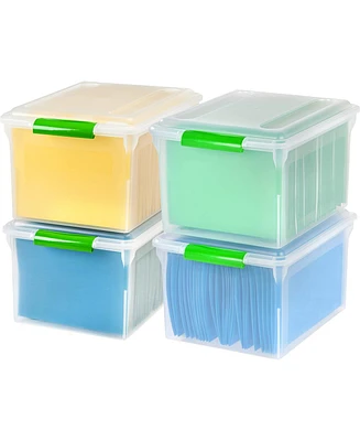 Iris Usa 4 Pack Plastic Stackable Letter/Legal Size File Box, Green